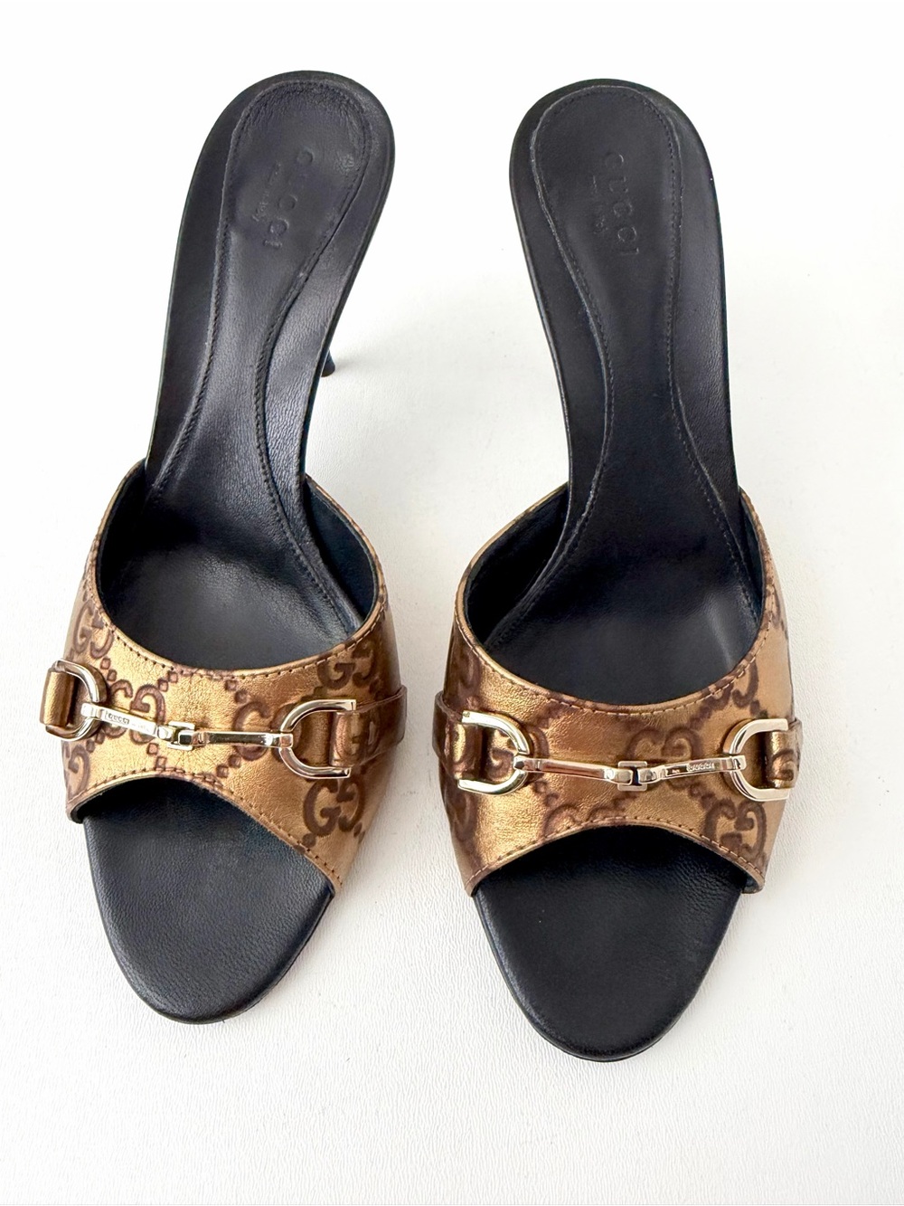 GUCCI | Y2K Guccissima Double G Gold Bronze Horsebit Mules Slip on Heel EU 36.5 - Picture 6 of 15